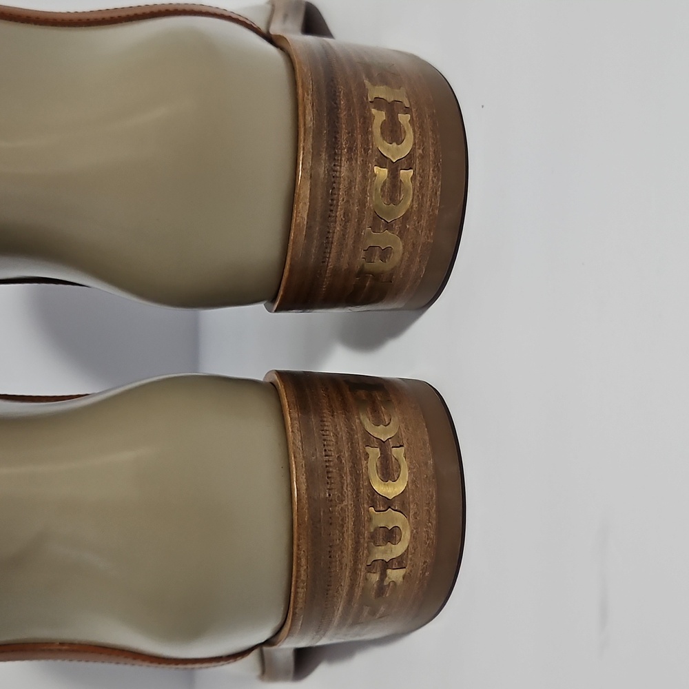 Gucci Women's Unisex Leather Mid-Calf Boot Beige/Tan 8 Shoe Horn Dust Bag Box - Picture 7 of 15